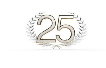 3d golden 25 years anniversary celebration with star background. 3d illustration.