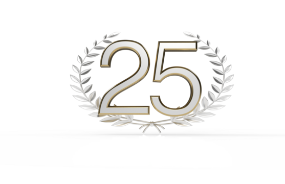 3d golden 25 years anniversary celebration with star background. 3d illustration.