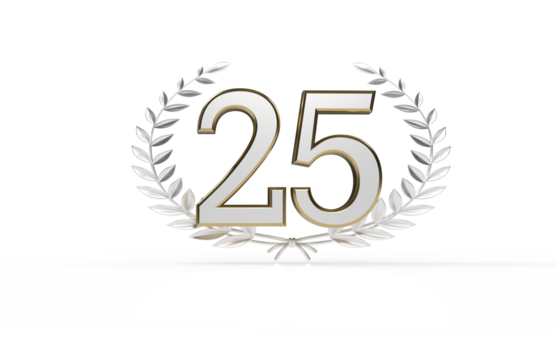 3d golden 25 years anniversary celebration with star background. 3d illustration.