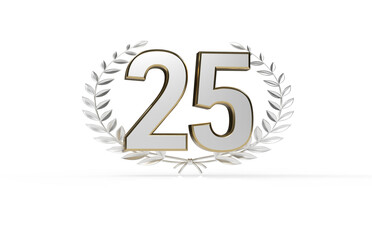 3d golden 25 years anniversary celebration with star background. 3d illustration.