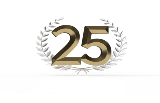 3d golden 25 years anniversary celebration with star background. 3d illustration.