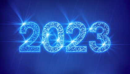 Illustration of abstract neon light with the numbers 2023