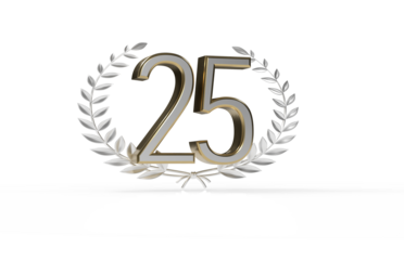 3d golden 25 years anniversary celebration with star background. 3d illustration.