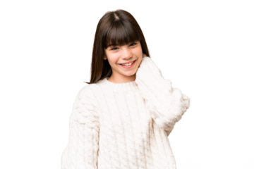 Little caucasian girl over isolated background laughing