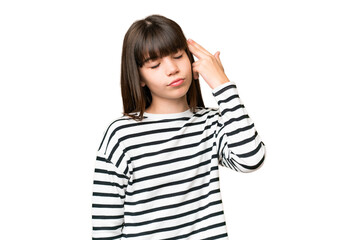 Little caucasian girl over isolated background with problems making suicide gesture