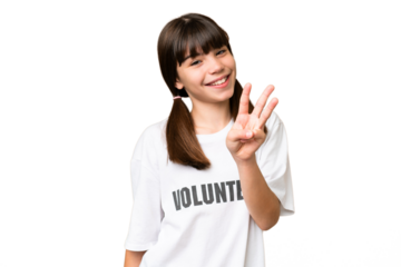Little volunteer girl over isolated background happy and counting three with fingers