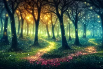Wall murals Fairy forest Magical fairytale forest in the morning generative ai illustration