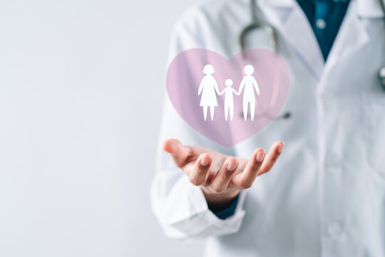 doctor in uniform hands holding family virtual icon, family home, foster care, homeless support, protect, health care, world mental health day, Autism support, homeschooling education, parents day