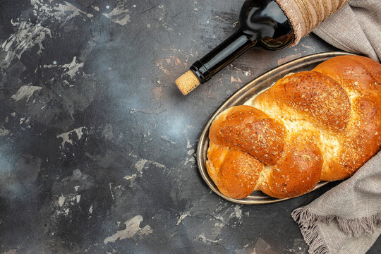 challah. Traditional Jewish Shabbat ritual. Shabbat or Shabath concept. Long banner format. top view