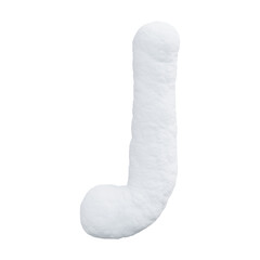 Letter J made of snow. Winter font on a white background. Realistic 3D render