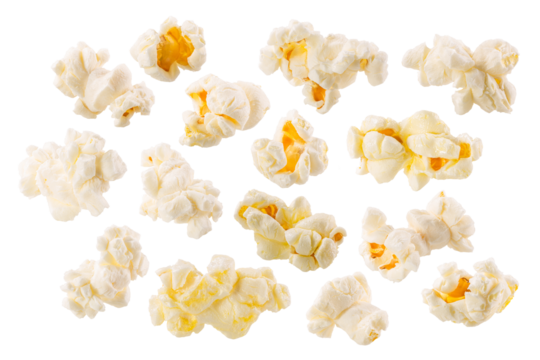 Butterfly or snowflake popcorn, an irregular shaped puffed corn kernels, isolated png