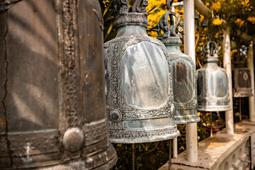 Temple Buddhist bells in Wat Saket (Golden Mount temple) in Bangkok, Thailand