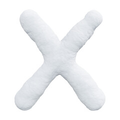 Letter X made of snow. Winter font on a white background. Realistic 3D render