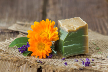Natural handmade soap with calendula, lavender and herbs