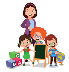 classroom teacher and cute students