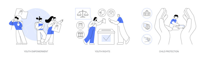 Young people rights protection abstract concept vector illustrations. - obrazy, fototapety, plakaty