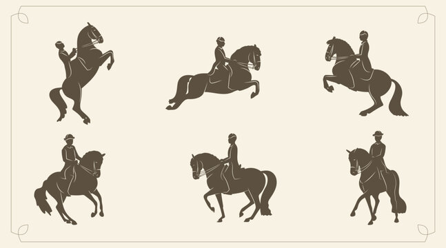 Set of stylized silhouettes, classic dressage