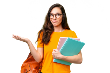 Young student caucasian woman over isolated background having doubts while raising hands