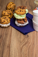 Multicolored chocolate chip ice cream cookie sandwiches