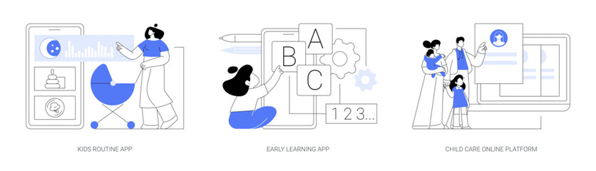 Online childcare service abstract concept vector illustrations.