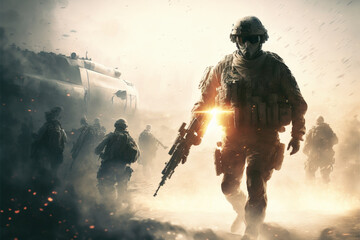 Concept art illustration of army soldier on war