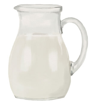 Milk jug isolated on white, png watercolor illustration.
