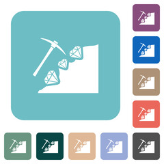 Diamond mining rounded square flat icons