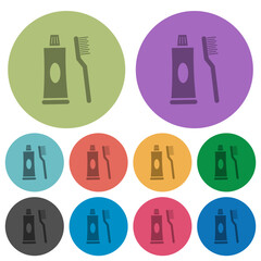 Toothbrush and toothpaste tube color darker flat icons