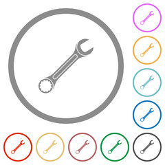 Single wrench flat icons with outlines