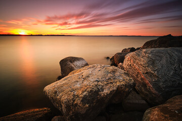 Long exposure of a colorful sunset on Lake Mendota, Madison, WI. 