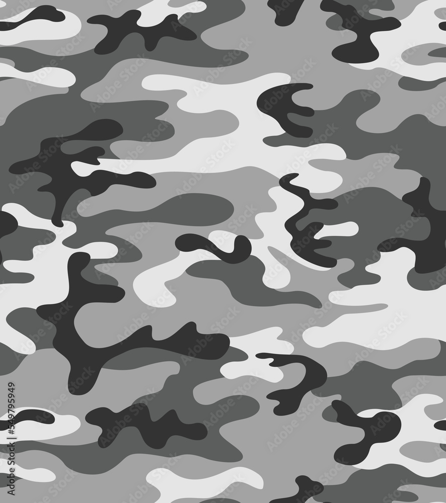 Poster 
military gray camouflage pattern, seamless gray white background, urban fabric texture.