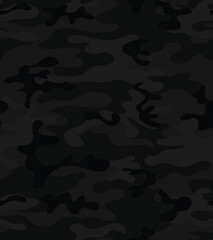 Black camouflage background, endless disguise pattern, vector print
