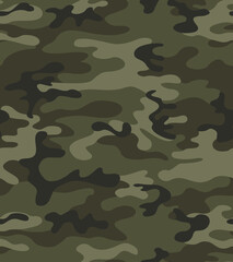 Fototapeta premium Army camouflage pattern, khaki woodland texture, classic print.