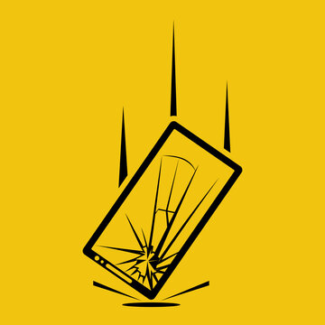 recommend clip art: Broken phone black icon. The phone falls with hands. Falling smartphone. Mobile phone is broken. Cellphone defective. Vector illustration flat design style.