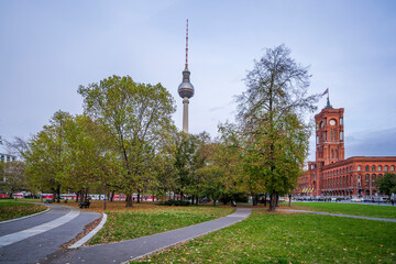Obraz premium Berlin Television Tower is a television tower in central Berlin, Germany.