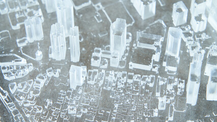 透明な素材で作られた都市の模型