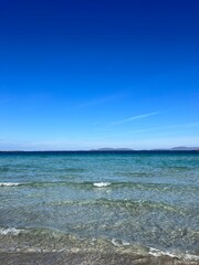 Blue seascape, azure sea surface and blue sea, sea horizon background