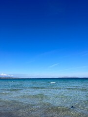 Blue seascape, azure sea surface and blue sea, sea horizon background