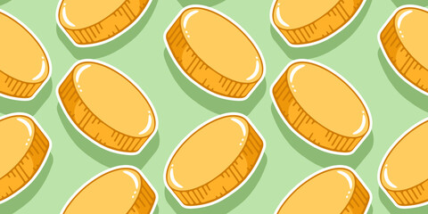 Gold coins, vector seamless pattern in the style of doodles, hand drawn