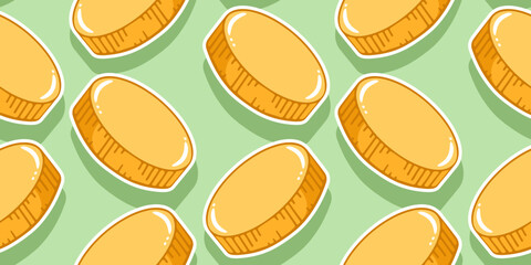 Gold coins, vector seamless pattern in the style of doodles, hand drawn