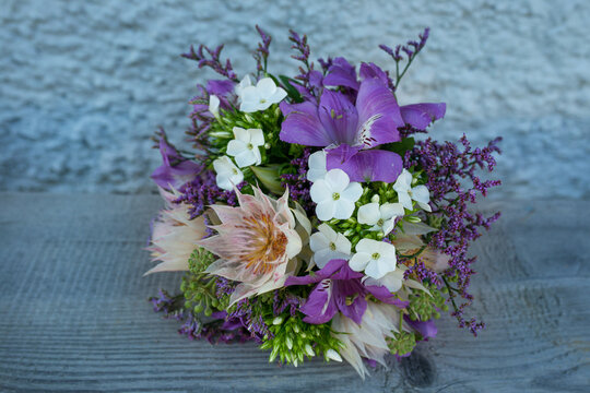 Romantic flower bouquet with protea
