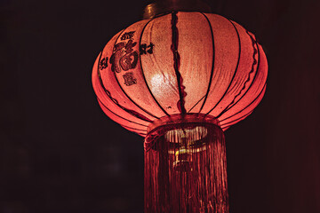 Chinese lanterns on the street at night, China town, Chinese new year decoration.