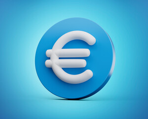 Icon of a euro sign in blue and white 3d illustration