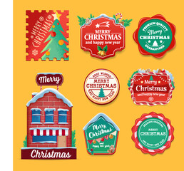 set of christmas emblems and badges stickers elements for discounts and prices and greetings advertising - 549803368