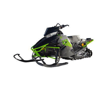 Black and green snowmobile isolated over white background