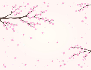 Traditional Asian background with plum blossoms, flowers, tree branches in bloom. Oriental, eastern style vector illustration. Design concept for spring, Lunar New Year promotion, sale, advertising.