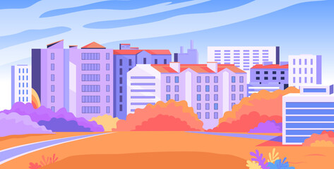 Colorful cityscape with autumn park vector illustration