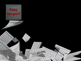 happy new year calendar pages falling in a big pile isolated - 3d rendering