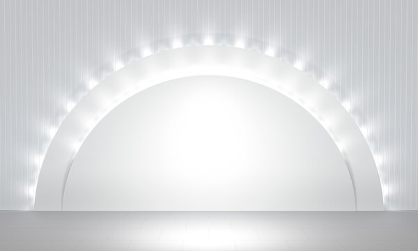 White 3d background. Product display presentation. Bright room, semi-circular backdrop, spotlighting. 3d render © Sign Maker