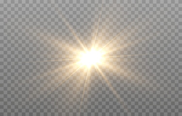 Vector light on isolated transparent background. Sun, rays of light png. Magic glow, golden light png.	